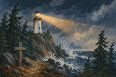 Stormy Lighthouse Beacon by Evergreen Cross