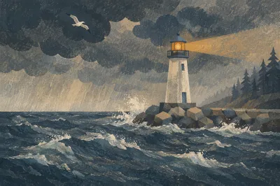 Stormy Lighthouse Beacon of Steadfast Hope