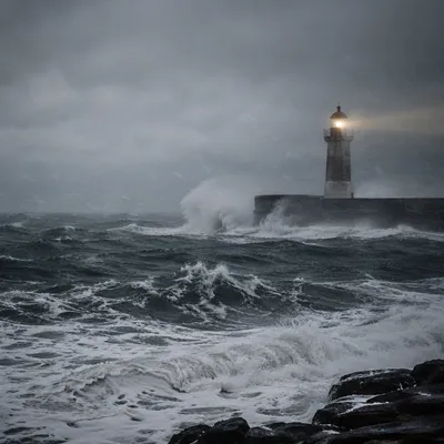 Lighthouse Beacon Through Stormy Seas