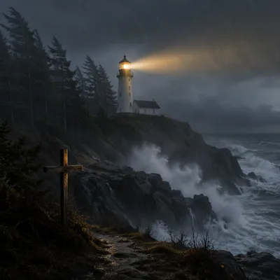 Lighthouse Beacon of Hope in Storm