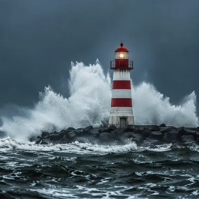 Lighthouse Beacon Through Violent Coastal Storm