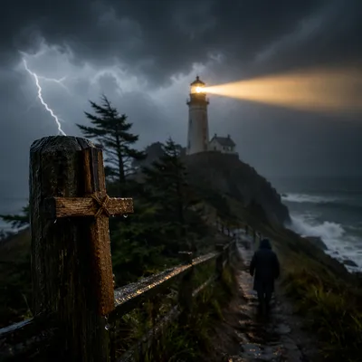 Lighthouse Beacon of Hope in Storm