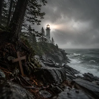 Lighthouse Beacon of Hope in Storm