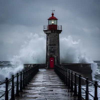 Lighthouse Beacon Through Coastal Storm