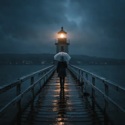 Lighthouse Beacon Guiding Through Storm