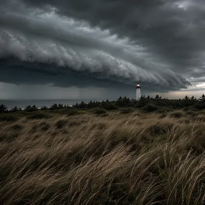 Lighthouse Beacon Beyond Evergreen Storm Coast