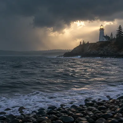 Lighthouse Beacon Through Coastal Storm