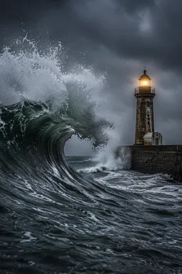 Lighthouse Beacon Amid Raging Coastal Storm
