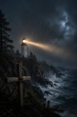 Lighthouse Beacon of Hope in Storm