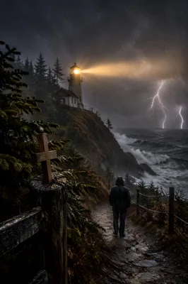 Lighthouse Beacon of Hope in Storm