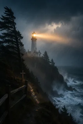 Lighthouse Beacon of Hope in Storm