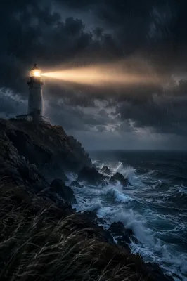 Lighthouse Beacon Through a Stormy Night