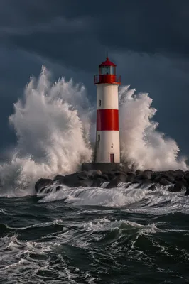 Lighthouse Beacon in Coastal Storm