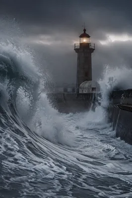 Lighthouse Beacon Through Violent Coastal Storm