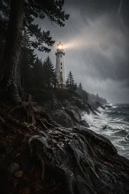 Lighthouse Beacon of Hope in Storm