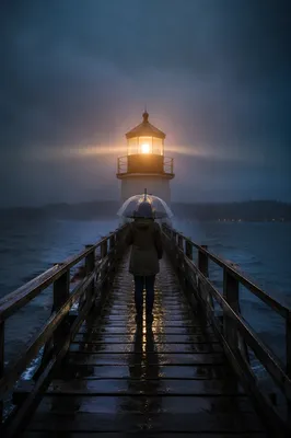 Lighthouse Beacon Through Stormy Twilight