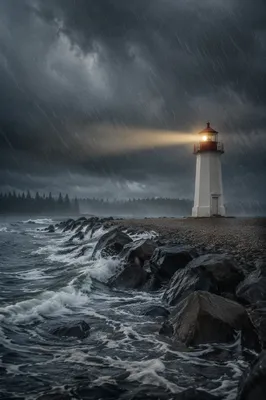 Lighthouse Beacon Through Coastal Storm