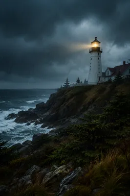 Stormy Evergreen Lighthouse Beacon of Hope