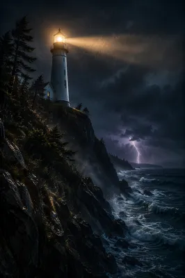 Hopeful Lighthouse Beacon Through Stormy Night