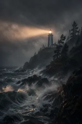 Stormy Evergreen Lighthouse Beacon of Hope