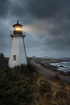 Lighthouse Beacon Through Stormy Coastal Mist