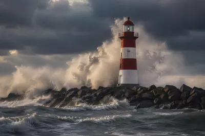 Storm Lighthouse Beacon on Rocky Coast