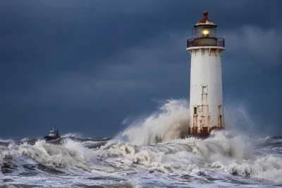 Storm Lighthouse Beacon Over Raging Seas