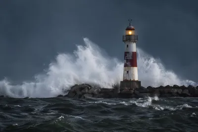 Lighthouse Beacon Enduring a Coastal Storm