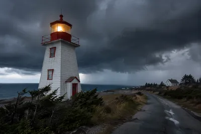 Stormy Coastal Lighthouse with Glowing Beacon
