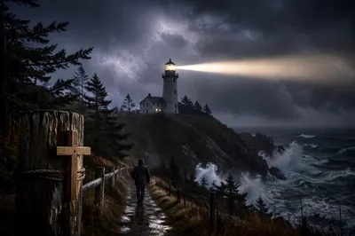 Lighthouse Beacon of Hope in Storm