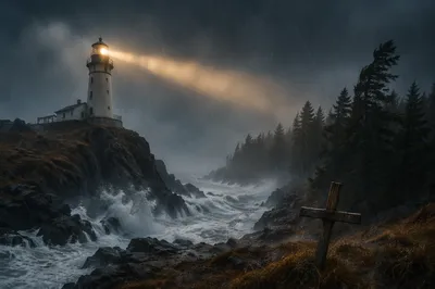 Lighthouse Beacon Guiding Faith Through Storm