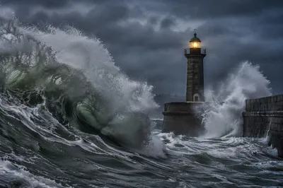 Lighthouse Beacon Through Violent Coastal Storm