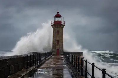 Lighthouse Beacon in Coastal Storm
