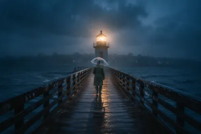 Lighthouse Beacon Guiding Through Stormy Twilight