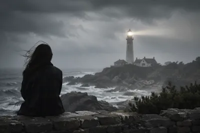 Lighthouse Beacon Through Coastal Storm