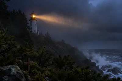 Stormy Evergreen Lighthouse Beacon of Hope