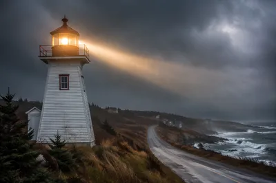 Lighthouse Beacon Guiding Through Storm