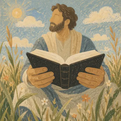 Morning Bible Reading in Meadow Light