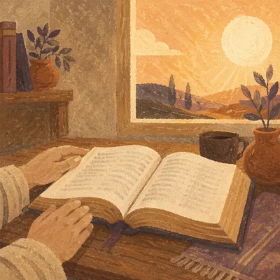 Morning Bible Reading in Warm Window Light