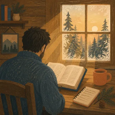Morning Bible Reading in Evergreen Cabin