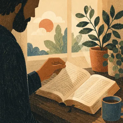 Morning Bible Reading in Evergreen Light