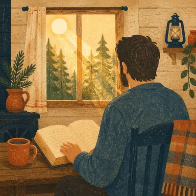 Morning Bible Reading in Evergreen Cabin
