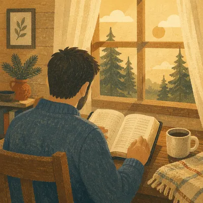 Man Reading Bible in Morning Window Light