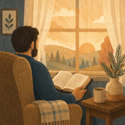 Man Reading Bible in Morning Light