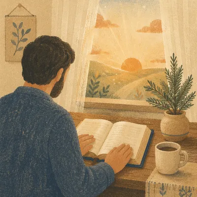 Man Reading Bible in Morning Light