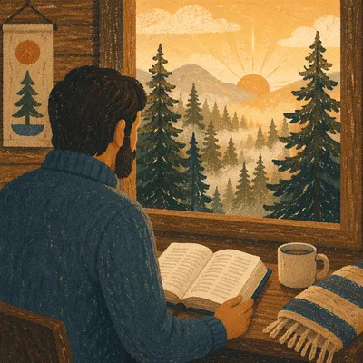 Morning Bible Reading in Evergreen Cabin