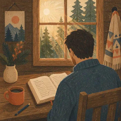 Morning Bible Reading in Rustic Cabin