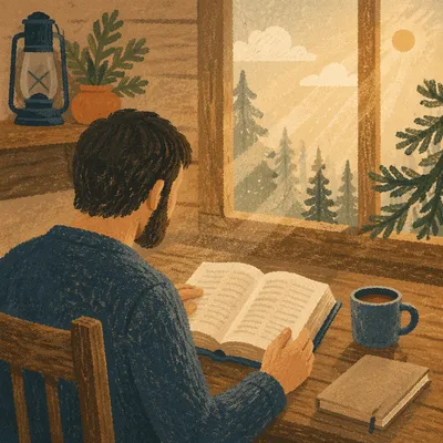 Morning Bible Reading in Evergreen Cabin