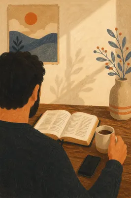 Morning Bible Devotion at Wooden Desk