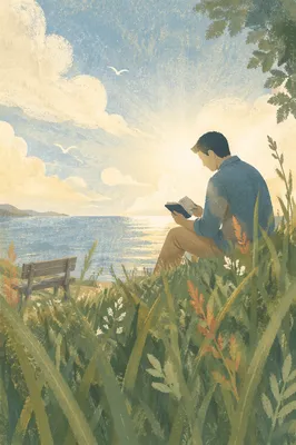 Morning Bible Reading on Coastal Hillside